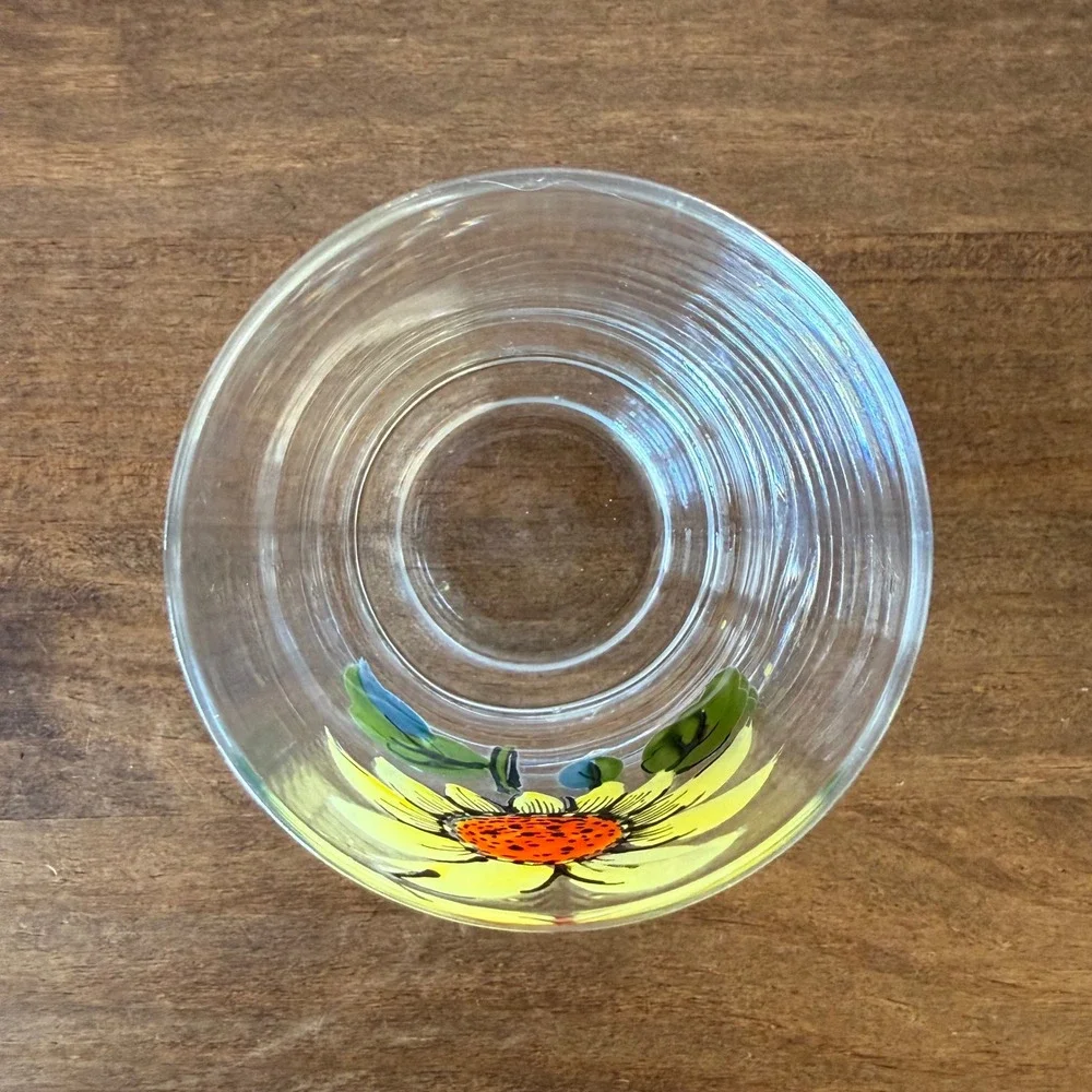Hand Painted Sunflower Drinking Glass Tumbler Clear Glass Floral Juice Cup 3